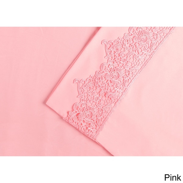 Wrinkle Resistant Embroidered Regal Lace Queen Sheet Set - Pink - Image 0