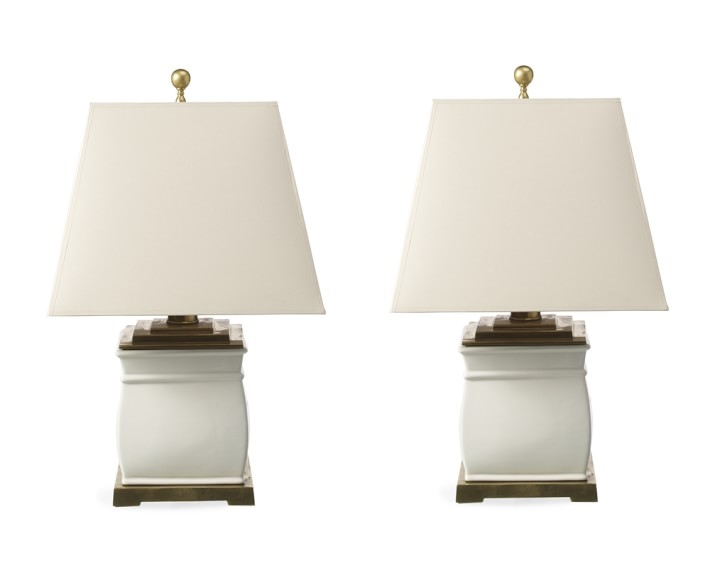 Petite Square Porcelain Lamps- Set of 2 - Image 0
