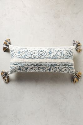 Tasseled Pointilliste Pillow- Turquoise - 12 x 27Polyfill insert - Image 0