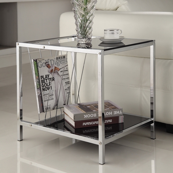 Chrome Finish Chair Side End Table with Magazine Holder - Image 0