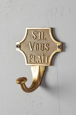 French Etiquette Hook- Antique Brass - Image 0
