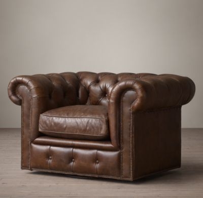 KENSINGTON LEATHER SWIVEL CHAIR- Burnham leather in cognac 38â€ classic depth Standard fill - Image 0