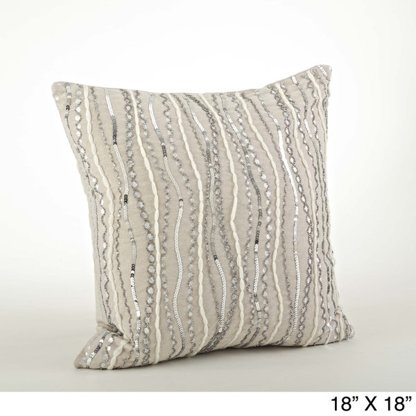 Beaded Design Throw Pillow - Tan - 18 x 18 - Down Insert - Image 0