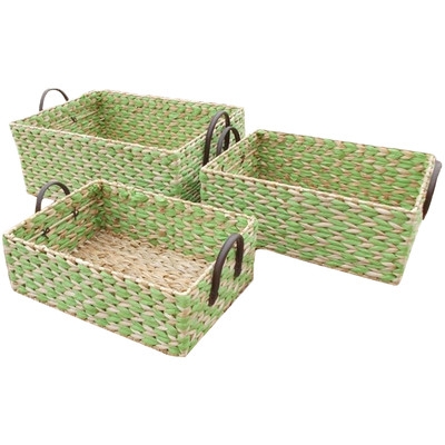 2 Tone 3 Piece Rush Basket Set - Green - Image 0
