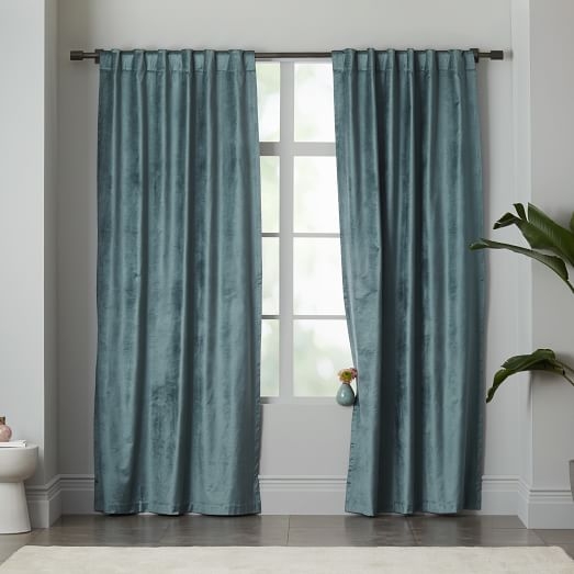 Luster Velvet Curtain - Blue Stone - 84"L x 96"W - Image 0