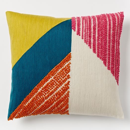 Angled Crewel Pillow Cover, Multi - 16"sq. - Insert sold separately - Image 0