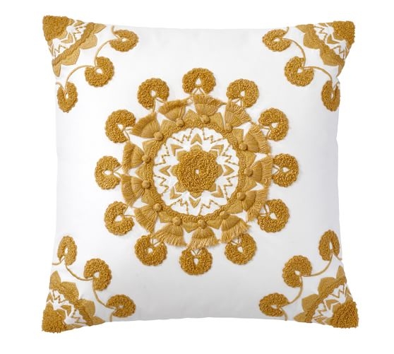 Pom Pom Medallion Embroidered Pillow Cover - Honey Gold - 20" square - Insert Sold Separately - Image 0