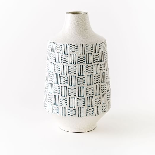 Basketweave Ceramic Large Vase - Large, Blue - Image 0