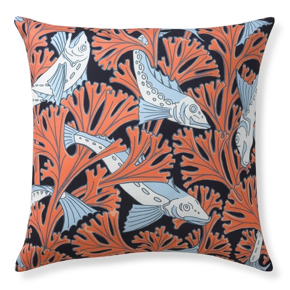 Outdoor Printed Jungle Pillow, Fish - 22" sq. - Poly Fill - Image 0