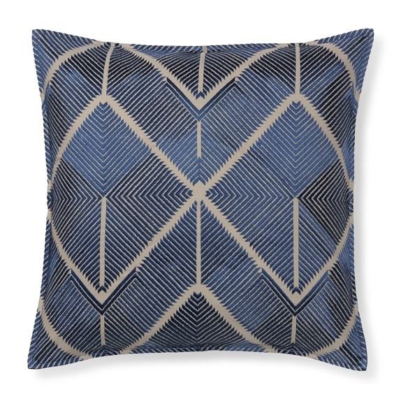 All Over Embroidered Diamond Pillow Cover, Blue - Image 0