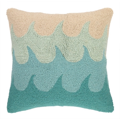 Waves Hooked Wool Throw 18sq. Turquoise Pillow - insert - Image 0