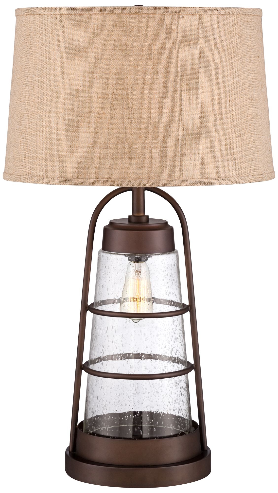 Industrial Lantern Table Lamp with Night Light - Image 0