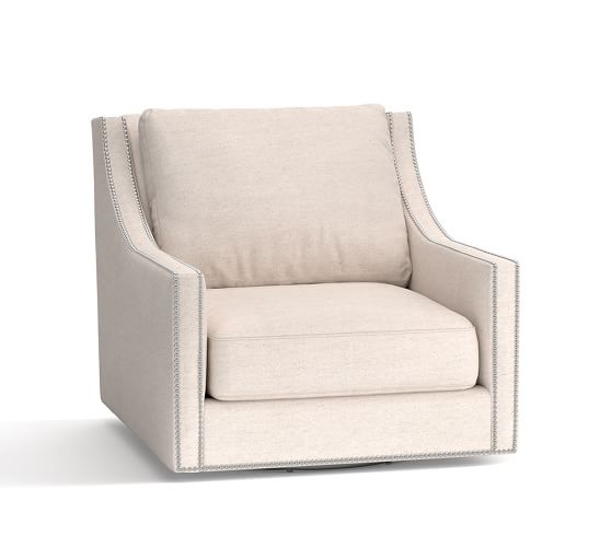 Pasadena Upholstered Swivel Armchair-Twill, Cream - Image 0