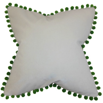 Leire Pompom Velvet Throw Pillow - White and Green - 18" H x 18" W - Down/Feather insert - Image 0