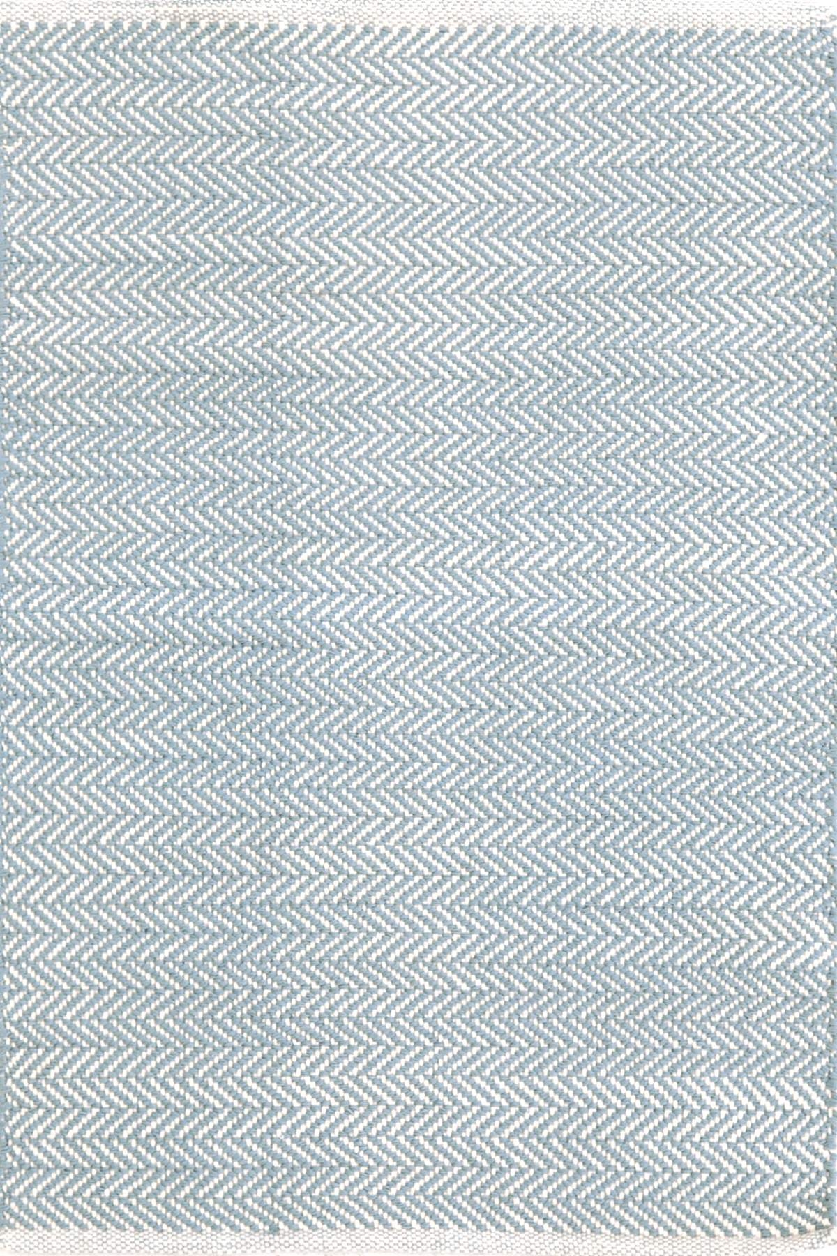 HERRINGBONE SWEDISH BLUE WOVEN COTTON RUG 6' x 9' - Image 0