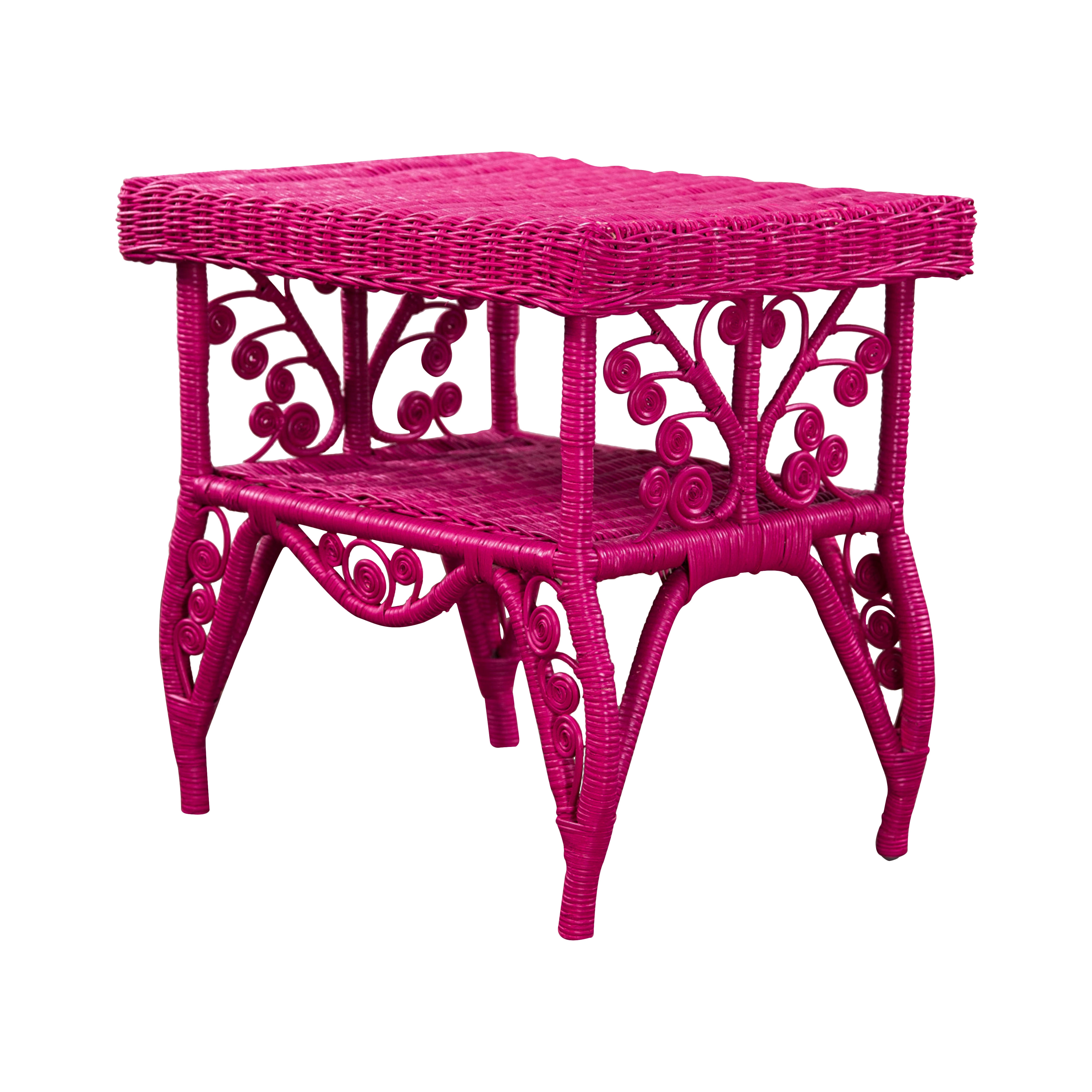 Rattan End Table - Pink - Image 0