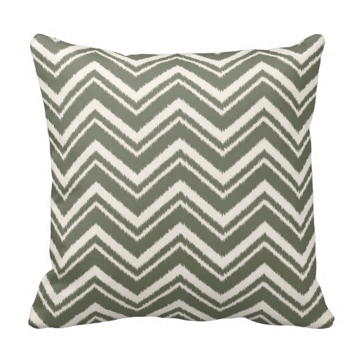 Ikat Chevron Striped Pattern in Olive Green Pillows - Image 0