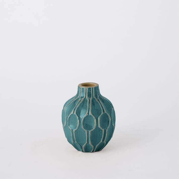 Linework Vase, Honeycomb, Short Shoulder, Blue Lagoon - Image 0