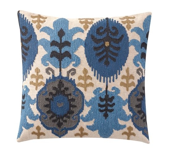 LEIGH IKAT EMBROIDERED PILLOW COVER - BLUE MULTI - 20" square - Insert Sold Separately - Image 0