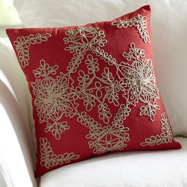 Mia Embroidered Red Pillow Cover - 18sq. - Insert Sold Separately - Image 0