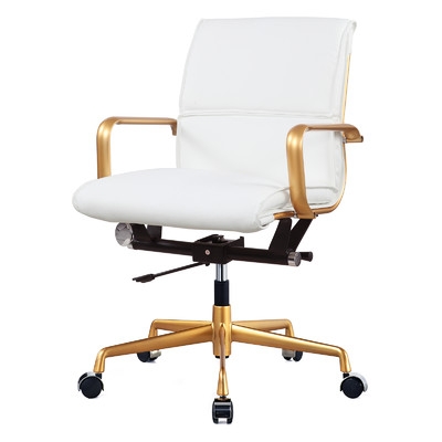 Mid-Back Office Chair - White, Gold - Image 0