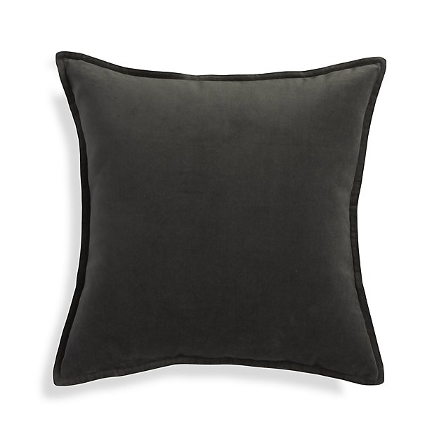 Brenner Grey 20" Velvet Pillow, Down alternative insert - Image 0