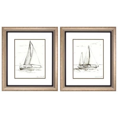 Coastal Boat Sketch 2 Piece Framed Painting Print Setby Propac Images - Image 0