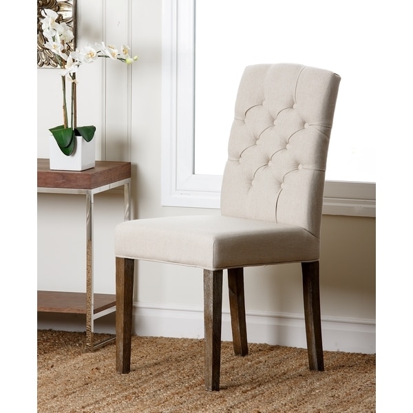 ABBYSON LIVING Colin Beige Linen Tufted Dining Chair - Image 0