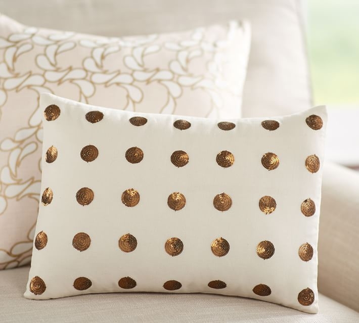 Anza Sequin Dot Pillow - 12x16 - White/Gold - With Insert - Image 0