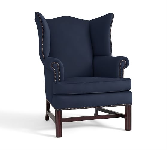 Thatcher Upholstered Wingback Chair - Twill, Cadet Navy - Image 0
