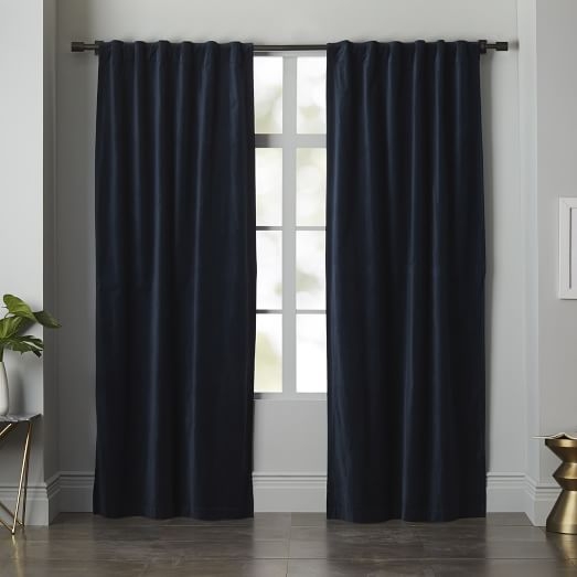 Velvet Pole Pocket Curtain - Regal Blue - Blackout Lining - 96"L - Image 0