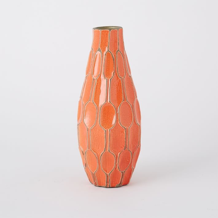 Linework Vase - Honeycomb, Tall Tear Drop, Orange - Image 0