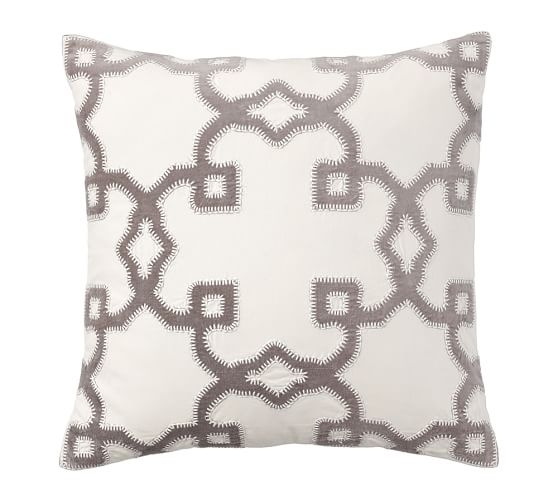 Trellis Velvet Applique Pillow Covers - 20" sq. - Gray - Image 0