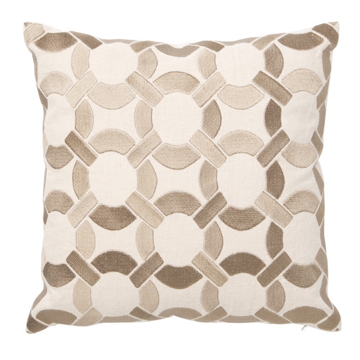 Embroidered Mod Link Linen 16"Sq Taupe Throw Pillow-Down-filled Insert - Image 0