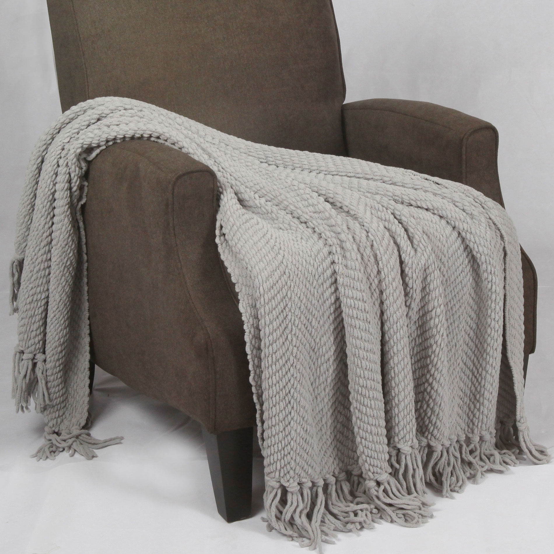 Tweed Knitted Throw Blanket - Silver - Image 0