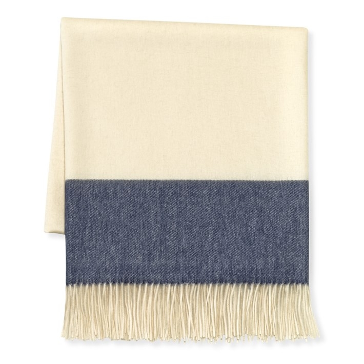 Two Tone Banded Wool Throw, Blue/Navy - Image 0