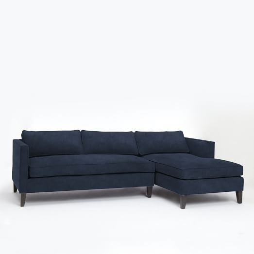 Dunham Down-Filled 2-Piece Right Chaise Sectional - Performance Velvet, Ink Blue - Image 0