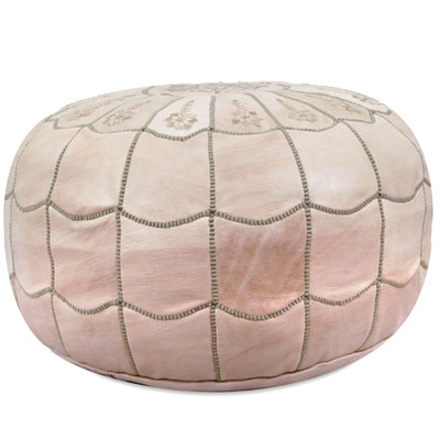 Moroccan Leather Pouf Ottoman - Natural - Image 0