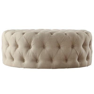 Carthusia Round Tufted Cocktail Ottoman - Beige - Image 0