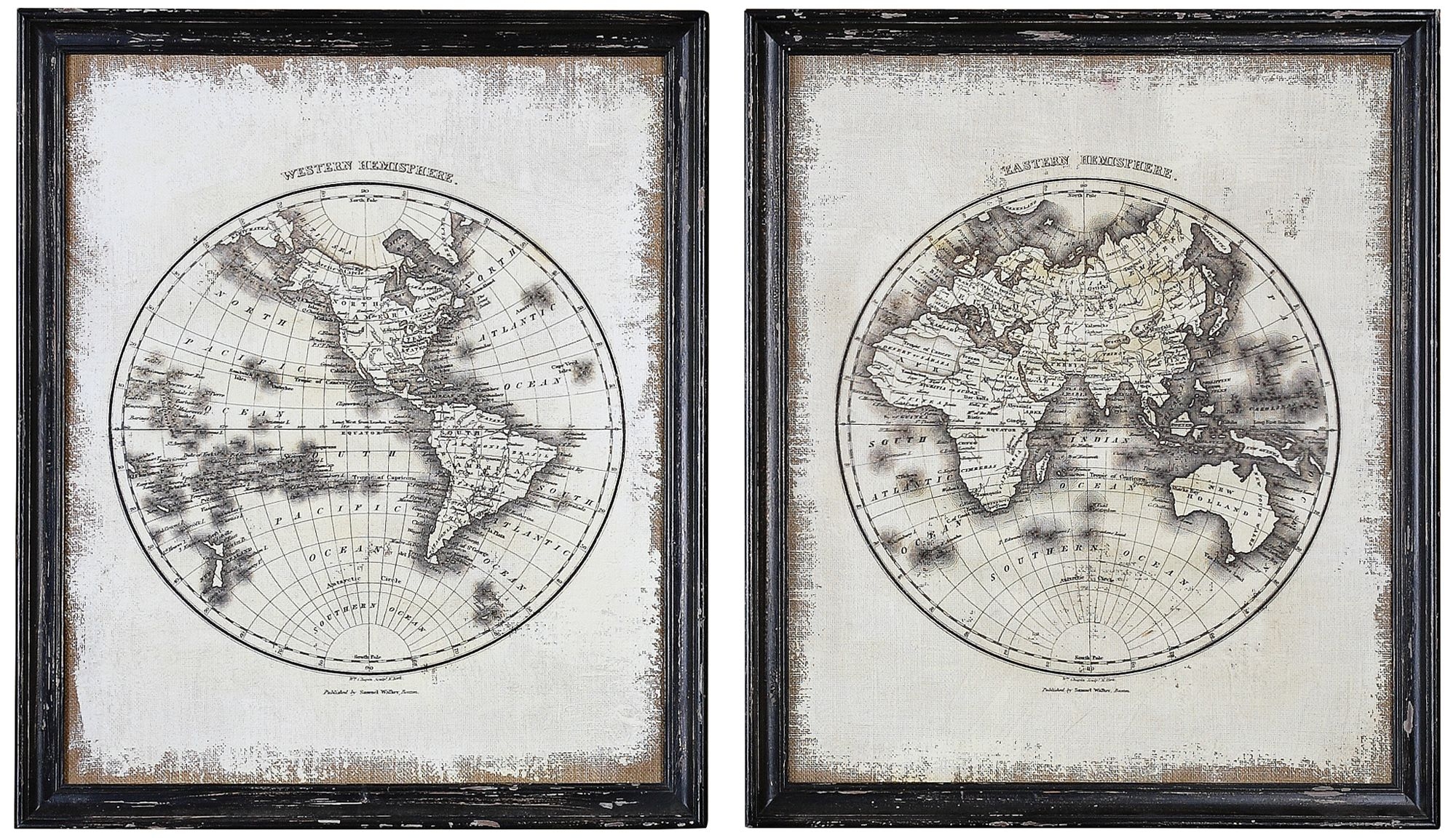 Uttermost Set of Two Global Map Wall Art - 33x28, Framed - Image 0