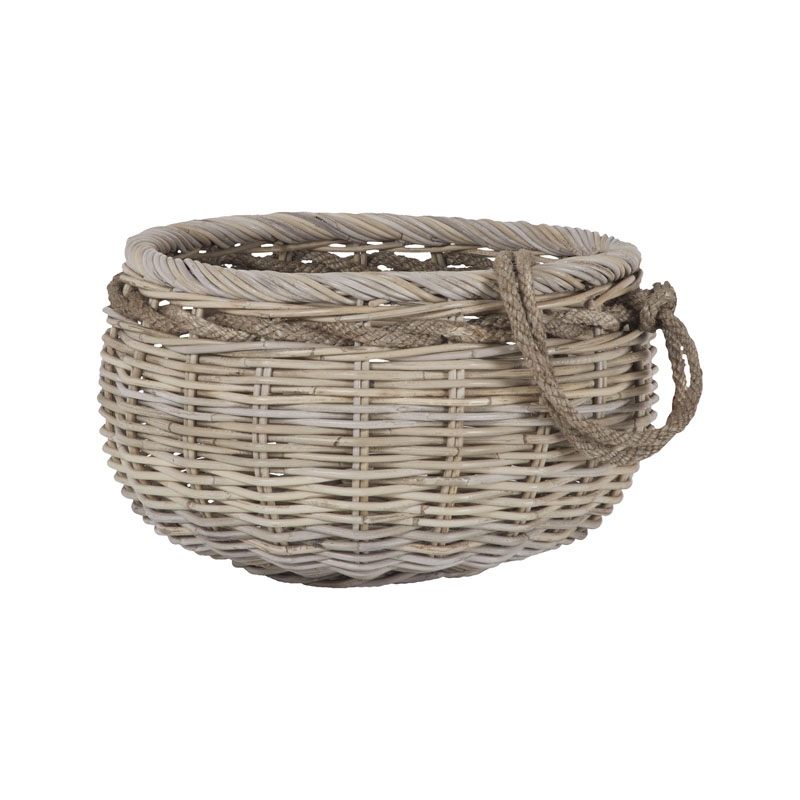 Sumbawa Basket In Natural Rattan And Grey Stained Rope - Small - Image 0