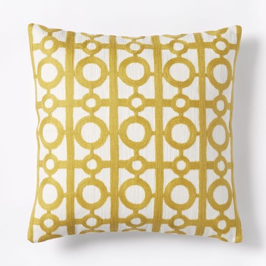 Crewel Circle Lattice Pillow Cover - Citrus Yellow - 18"sq. - Insert Sold Separately - Image 1