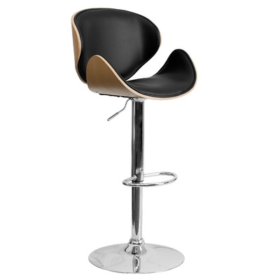 Curved Adjustable Height Swivel Bar Stool with Cushion - Image 0