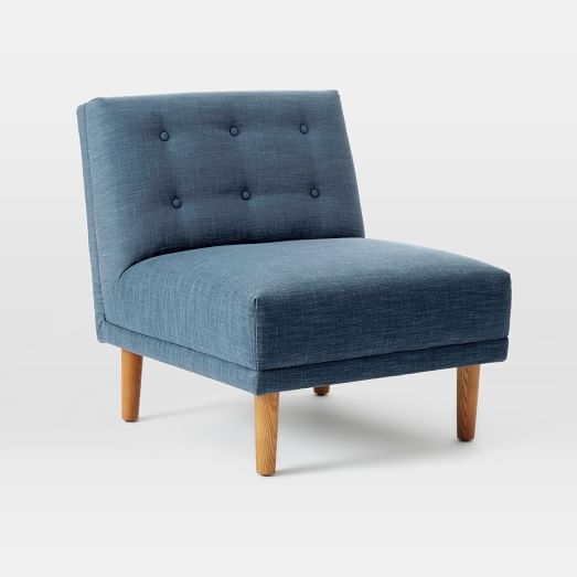 Rounded Retro Armless Chair-Linen Weave- Regal Blue - Image 0