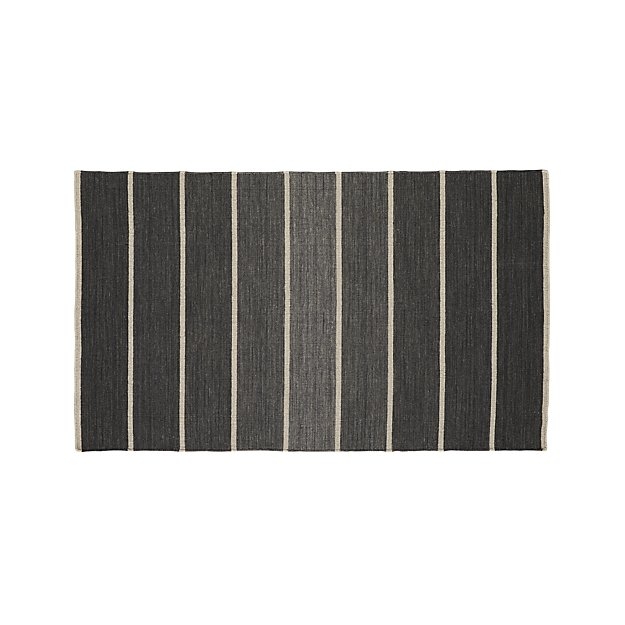 Bold Graphite Grey Striped Wool-Blend Dhurrie 3'x5' Rug - Image 0