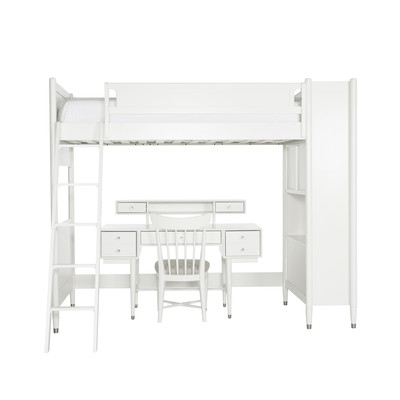 Mid-Century French White Library Bunk Bed with Desk - Image 0
