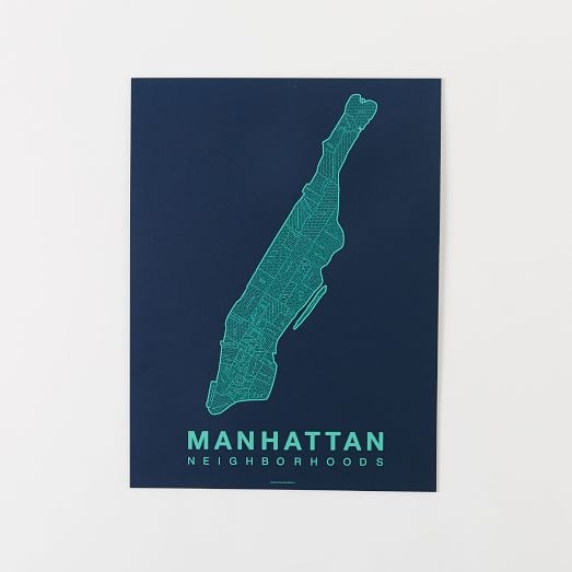 Native Maps - Manhattan Print, Teal + Navy - 18"w x 24"l - Unframed - Image 0
