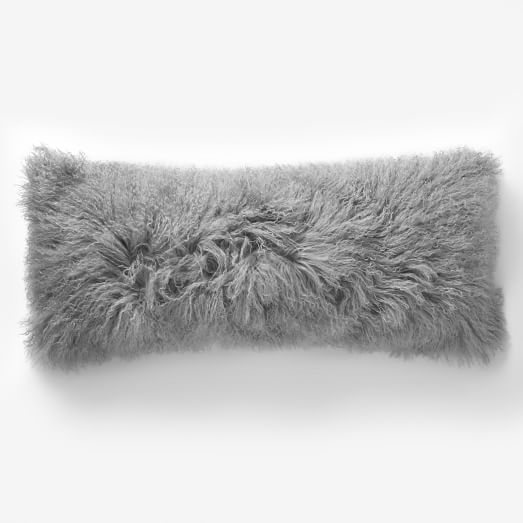 Mongolian Lamb Pillow Cover - Platinum (14"x36") - Insert sold separately - Image 0
