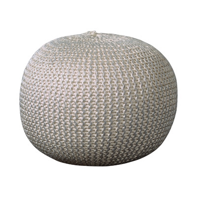 Hand Knitted Modern Pouf Ottoman - Bone with Gold Foil - Image 0
