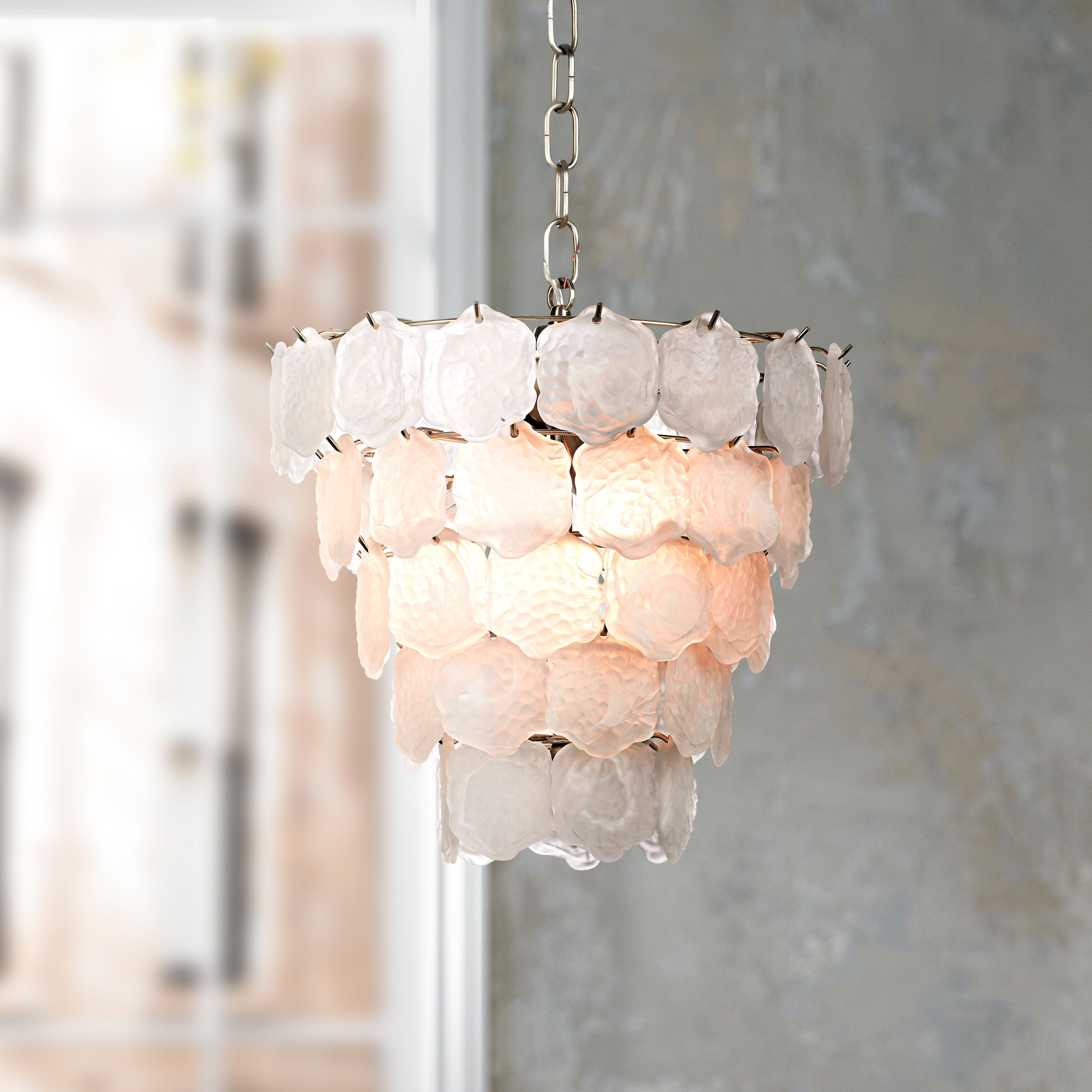 White Glass Chip 12" Wide Chandelier - Image 0